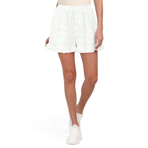 NWT ASOS Cotton Eyelet Broderie Ruffle Trim Tie Waist Shorts - Picture 1 of 5